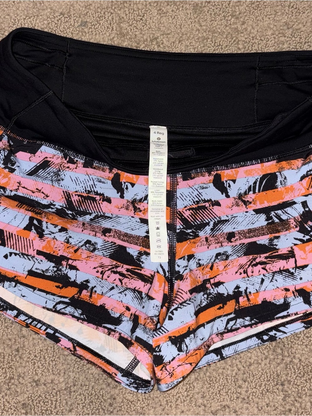 Lululemon Performance Print Athletic Work-Out Shorts-Pink/Orange/Blk, Size 4 Reg